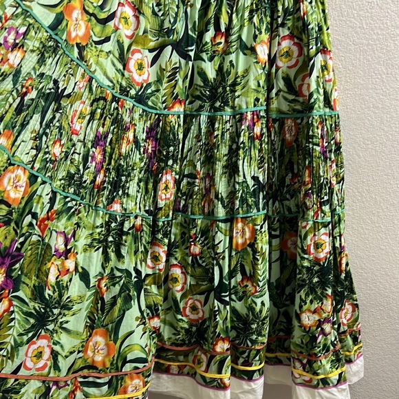 Coldwater Creek Tropical Green Floral Print 3 Tiered Cotton Skirt 1X - Picture 8 of 12